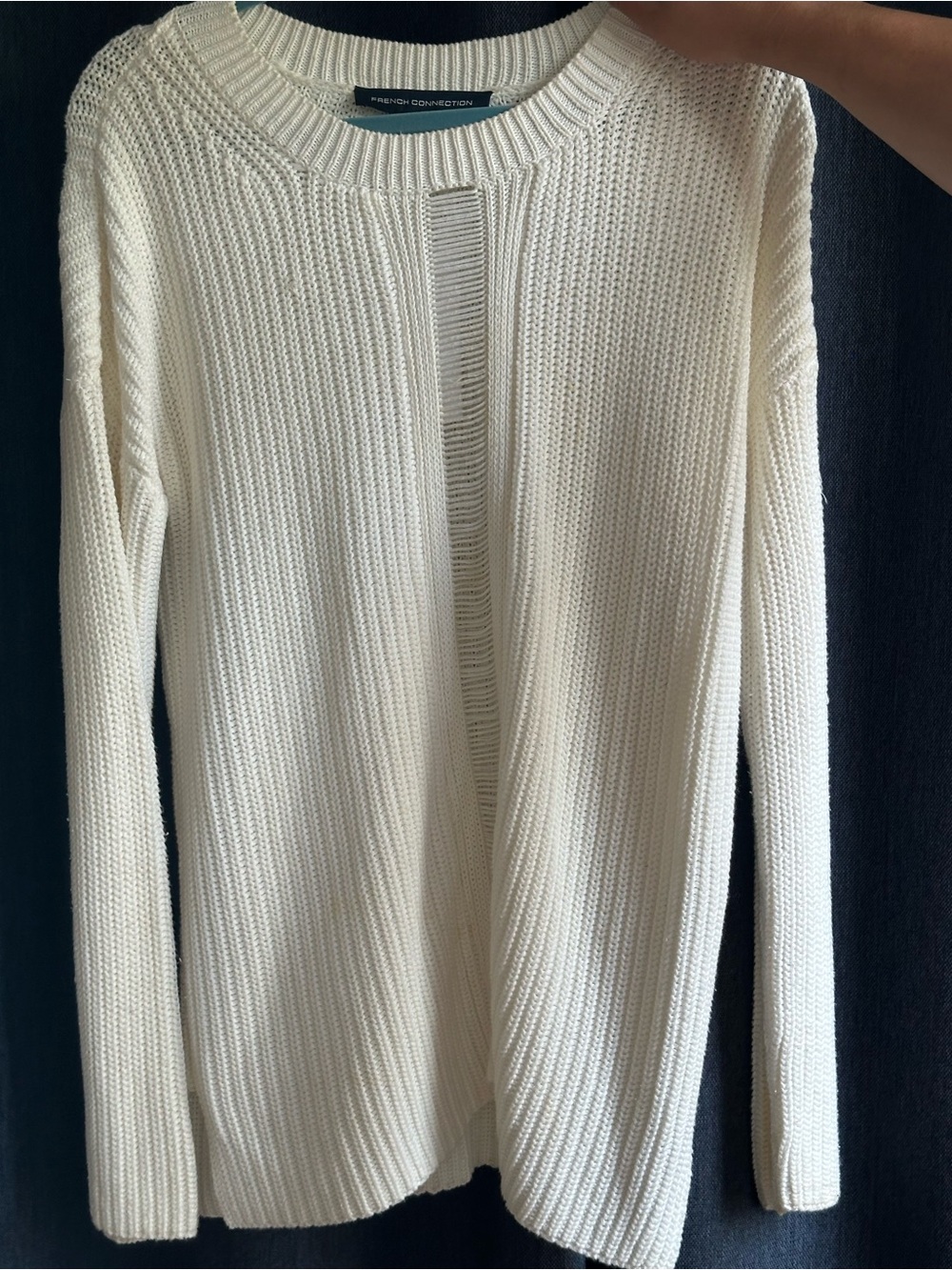 French Connection Cream Ribbed Crew Neck Sweater